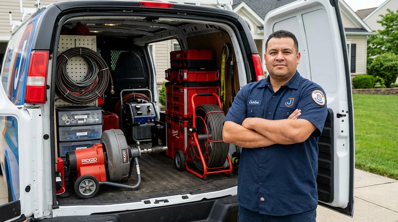 Professional drain cleaning equipment and Johns Plumbing LLC plumber in Burnham