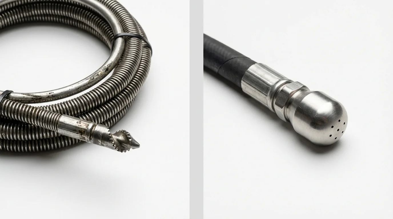 Drain snake cable and hydro jetting nozzle used for drain cleaning in Burnham, PA