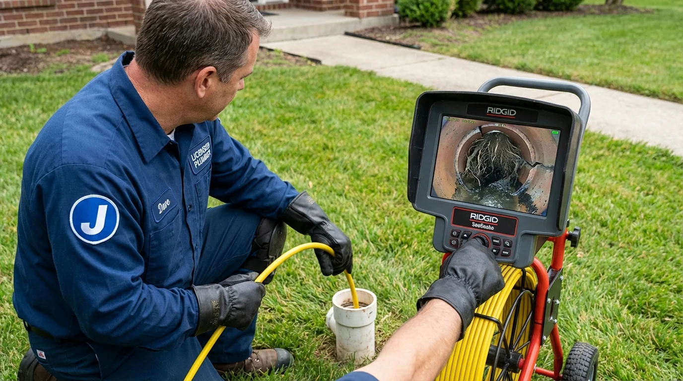 Sewer camera inspection being performed by Johns Plumbing LLC in Burnham